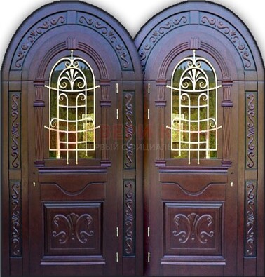 Индивидуальная арочная дверь со стеклом и ковкой ДА-19 в Сергиевом Посаде