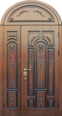 Арочная железная дверь с виноритом и узором ДА-36 в Сосновый Бор