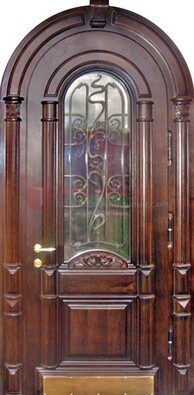 Арочная металлическая дверь массив со стеклом и ковкой ДА-50 в Сергиевом Посаде