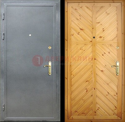 Серая металлическая дверь с евровагонкой ДЕ-12 в Павловском Посаде