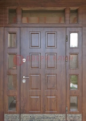 Стальная дверь МДФ со стеклом и фрамугами для дома ДФГ-29 в Сергиевом Посаде