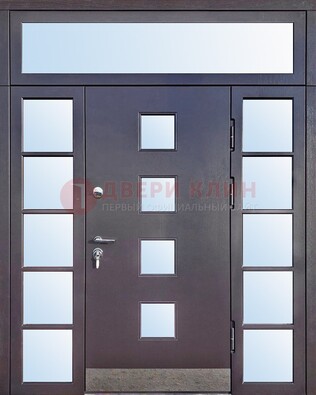 Современная железная дверь со стеклом и фрамугами ДФГ-4 в Сергиевом Посаде