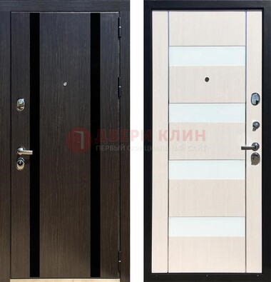 Черная железная дверь с МДФ и декоративными вставками ДМ-157 в Сергиевом Посаде