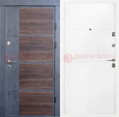 Серая с коричневой вставкой металлическая дверь МДФ ДМ-197 в Голицино