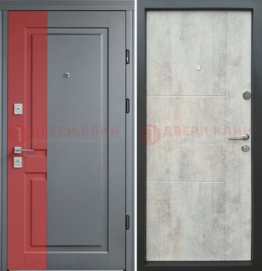 Серая с красной полосой металлическая дверь МДФ ДМ-245 в Сергиевом Посаде