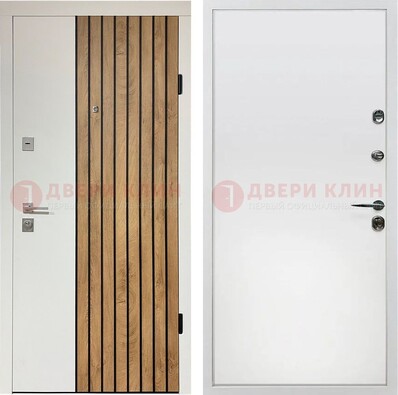 Белая с коричневой вставкой филенчатая дверь МДФ ДМ-278 в Сергиевом Посаде