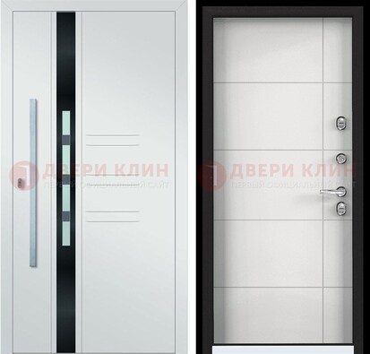 Металлическая дверь в белом цвете с МДФ ДМ-323 в Сергиевом Посаде