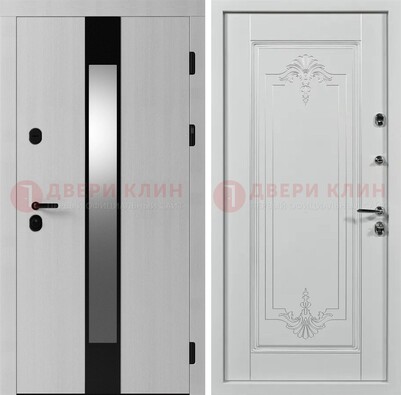 Белая металлическая дверь МДФ с зеркальной вставкой ДМ-324 в Сергиевом Посаде