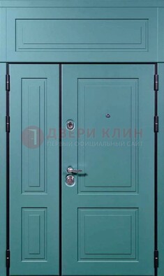 Синяя металлическая дверь с МДФ и верхней фрамугой ДМ-339 в Сергиевом Посаде