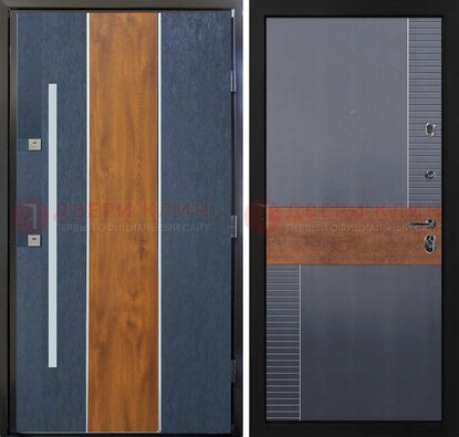 Темная металлическая дверь МДФ со вставками ДМ-411 в Сергиевом Посаде