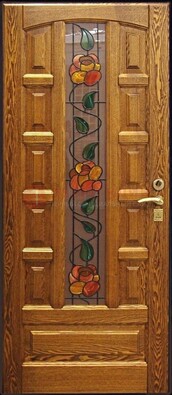 Стальная дверь с массивом дуба и витражным стеклом ДМД-48 в Ростове-На-Дону