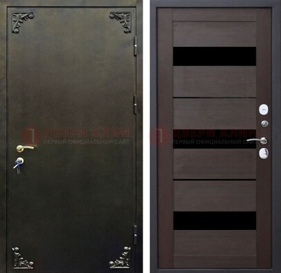 Темная входная дверь с порошковым покрытием и МДФ со стеклом ДП-236 в Сергиевом Посаде
