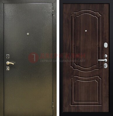 Темно-серая железная дверь с порошковым покрытием и коричневой МДФ ДП-288 в Сергиевом Посаде