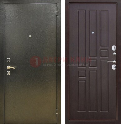 Входная темно-серая дверь с порошковым напылением и коричневой МДФ ДП-301 в Сергиевом Посаде