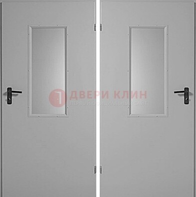 Белая металлическая противопожарная дверь с декоративной вставкой ДПП-7 в Сергиевом Посаде