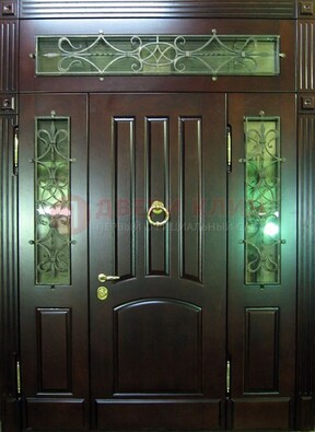 Стальная парадная дверь со стеклом и ковкой ДПР-18 для деревянного дома в Сергиевом Посаде