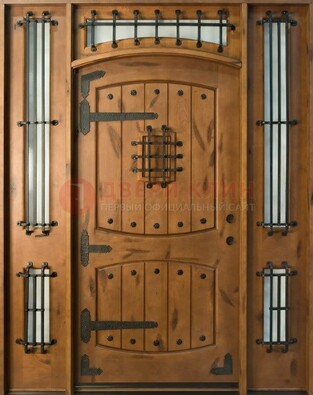 Железная парадная дверь с металлическими вставками ДПР-68 в коттедж в Сергиевом Посаде
