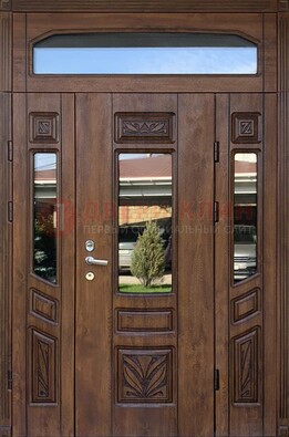 Парадная стальная дверь Винорит со стеклом и резьбой ДПР-97 в Сергиевом Посаде