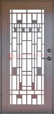 Коричневая стальная решетчатая дверь с узором ДР-4 в Сергиевом Посаде