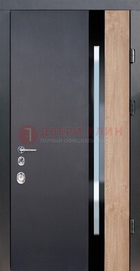 Черная металлическая дверь МДФ со стеклом ДС-14 в Сергиевом Посаде