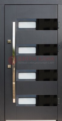 Черная стальная дверь МДФ хайтек со стеклом ДС-16 в Сергиевом Посаде