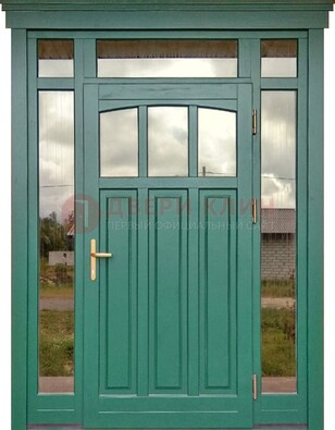 Зеленая металлическая дверь МДФ со стеклом ДС-43 в Сергиевом Посаде