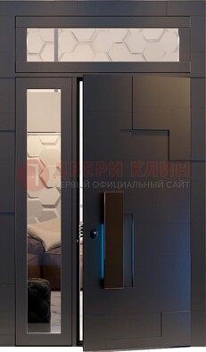 Чёрная двухстворчатая металлическая дверь со стеклом ДС-64 в Сергиевом Посаде