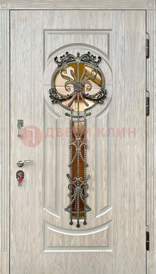 Светлая железная дверь со стеклом ковкой для коттеджа ДСК-134 в Сергиевом Посаде