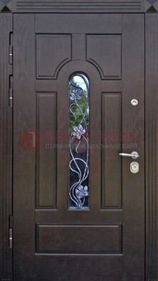 Металлическая дверь со стеклом и ковкой в цвете венге ДСК-142 в Сергиевом Посаде