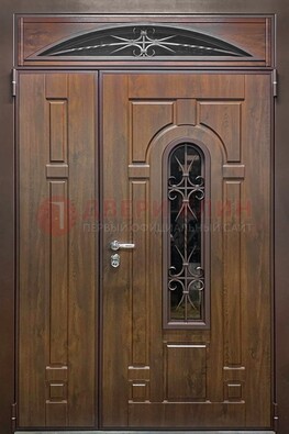 Большая металлическая дверь со стеклом и ковкой ДСК-145 в Курске