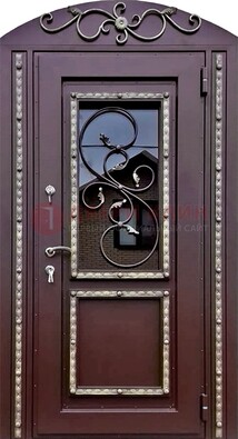 Cтальная дверь порошок со стеклом и ковкой в форме арки ДСК-170 в Краснознаменске