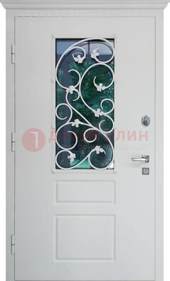 Белая металлическая дверь винорит со стеклом и ковкой ДСК-184 в Сергиевом Посаде