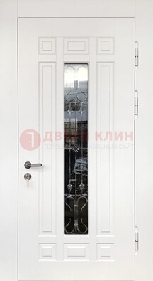 Белая стальная дверь винорит со стеклом и ковкой ДСК-191 в Сергиевом Посаде