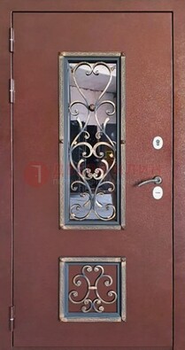 Уличная дверь Порошок со стеклом и ковкой для дома ДСК-218 в Мурманске