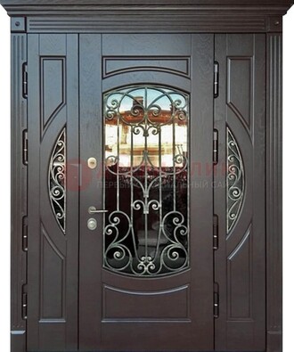 Полуторная железная дверь Винорит со стеклом и ковкой ДСК-231 в Сергиевом Посаде