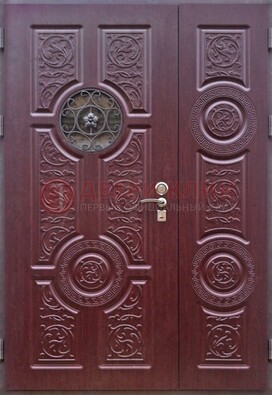 Красная железная дверь Винорит со стеклом и ковкой ДСК-235 в Сергиевом Посаде