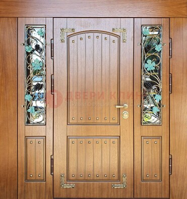 Железная дверь Винорит со стеклом и ковкой лозы ДСК-236 в Сергиевом Посаде