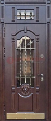Металлическая дверь массив со стеклом и ковкой с фрамугой ДСК-249 в Сергиевом Посаде