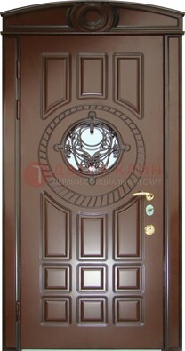 Шоколадная металлическая дверь Винорит со стеклом и ковкой ДСК-269 в Тольятти
