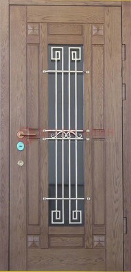 Стандартная железная дверь со стеклом темным и ковкой ДСК-5 в Сергиевом Посаде