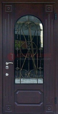 Стальная дверь со стеклом и ковкой ДСК-80 в загородный дом в Йошкар-Оле