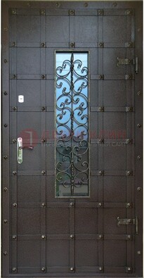 Стальная дверь со стеклом и ковкой ДСК-84 с утеплением в Сергиевом Посаде