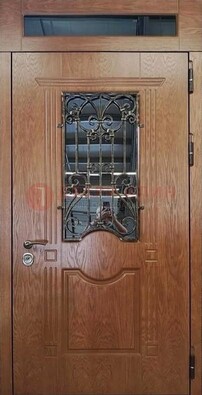 Металлическая входная дверь со стеклом и ковкой для дома ДСК-96 в Сергиевом Посаде