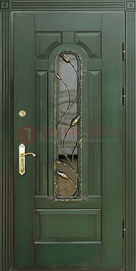 Железная дверь со стеклом и ковкой ДСК-9 для офиса в Сергиевом Посаде