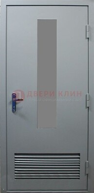 Серая металлическая техническая дверь с декоративной вставкой ДТ-14 в Сергиевом Посаде