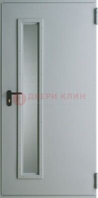 Белая железная техническая дверь со вставкой из стекла ДТ-9 в Сергиевом Посаде