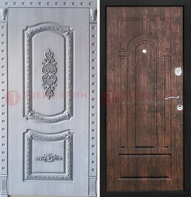 Железная дверь с узором и виноритом внутри Тисненый орех ДВТ-102 в Сергиевом Посаде
