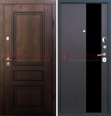Входная дверь Итальянский орех с МДФ с черным стеклом ДМ-1199 в Сергиевом Посаде