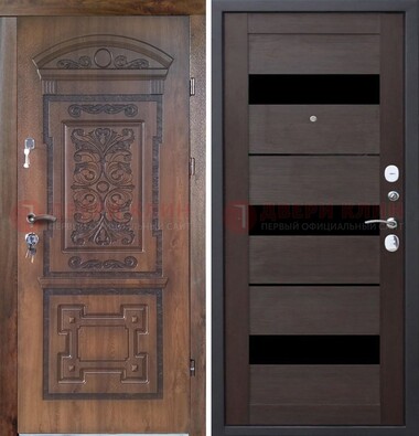Стальная коричневая филенчатая дверь с виноритом и темной МДФ ДВТ-122 в Сергиевом Посаде