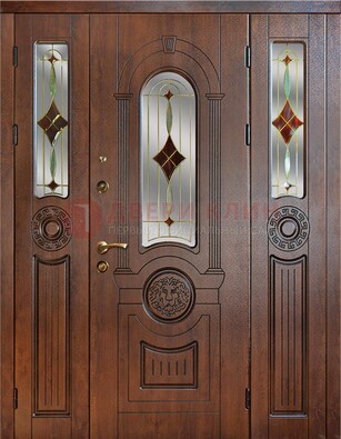 Парадная полуторная дверь с виноритом и витражом ДВТ-172 в Сергиевом Посаде